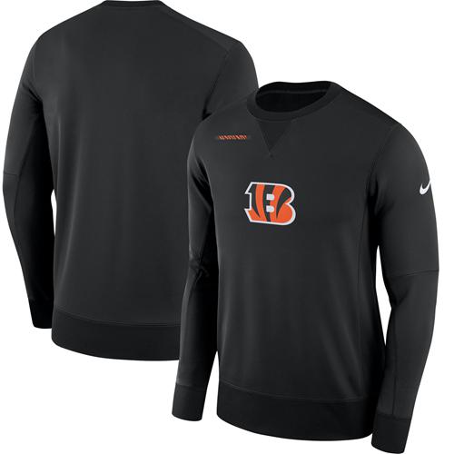 Men's Cincinnati Bengals Nike Black Sideline Team Logo Performance Sweatshirt - Click Image to Close